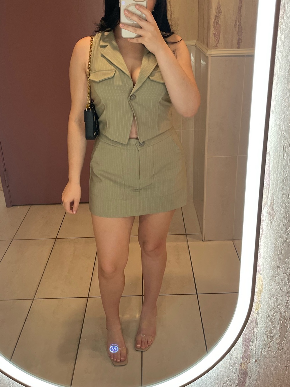 Fashion nova Stylish green Sleeveless Blazer and Skort Set